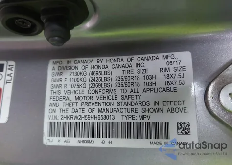 2017 Honda Cr-V Ex from USA, damaged, VIN 2HKRW2H59HH658013
